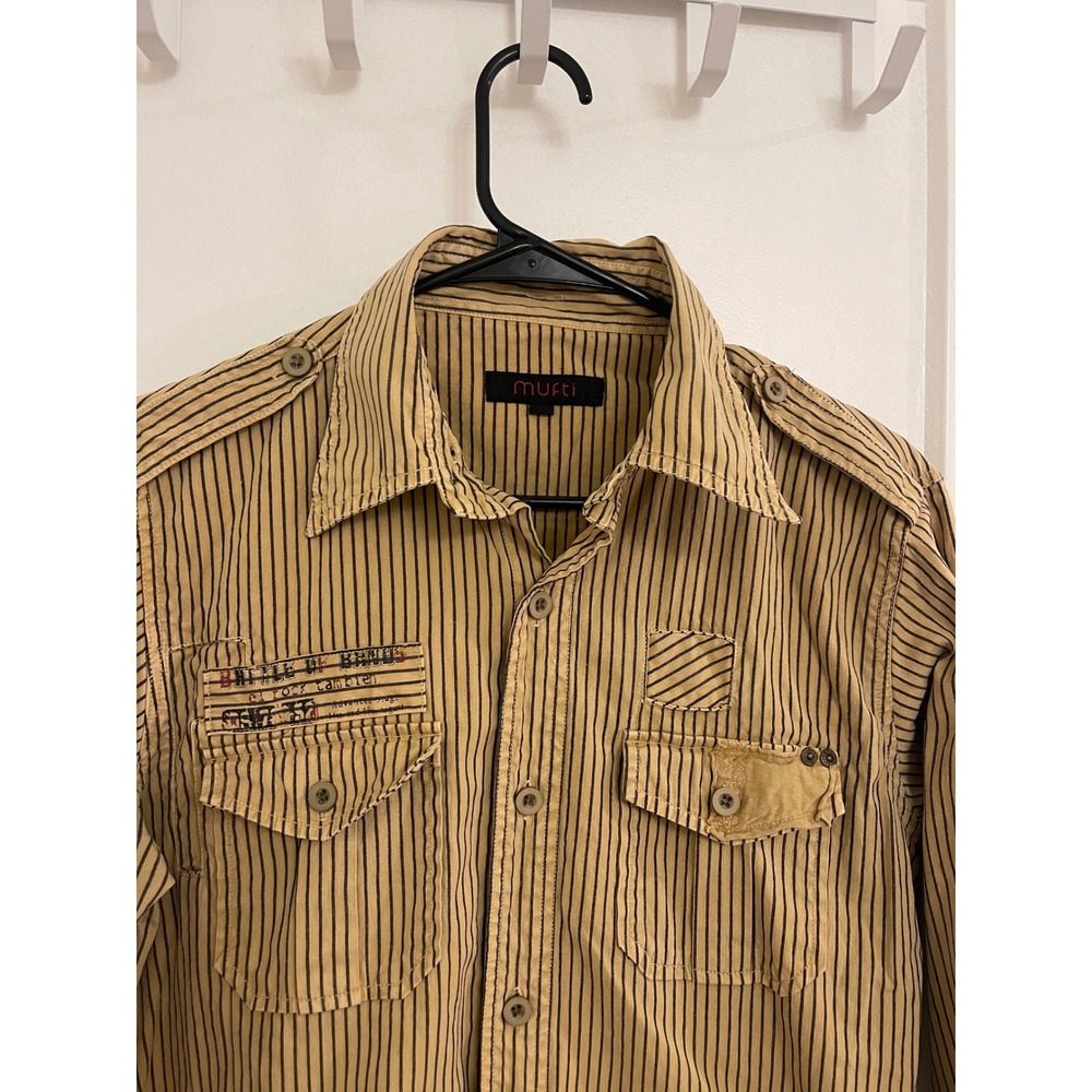 Mufti Boho Patchwork Button Down Streetwear Striped Military Fall‎ Chic - Picture 2 of 6